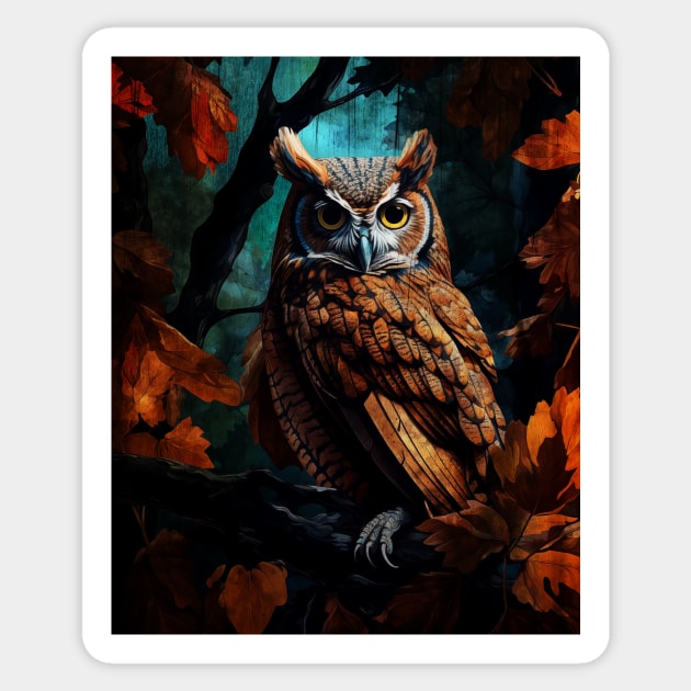 Great Horned Owl In Autumn Sticker by KeeganCreations